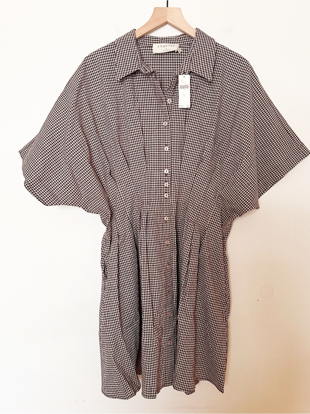 Anthropologie Exquise Tobie Mini Shirtdress  Brown Gingham - Picture 2 of 5